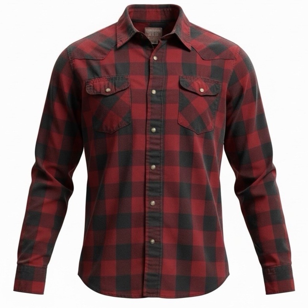 Wrangler Jeans Co. RED Pearl Snap‎ Western Shirt Red Plaid Men's Size M